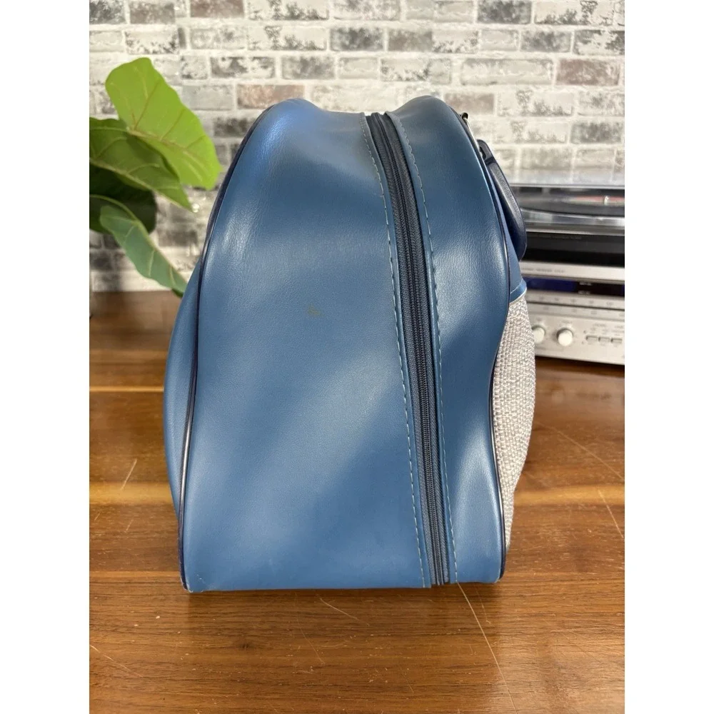 ⭐️Brunswick Retro Blue Bowling Ball Bag Vintage Vinyl⭐️w/ Tweed Fabric Top Carry